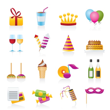 birthday and party icons - vector icon setのイラスト素材