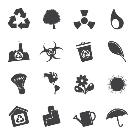 Silhouette Simple Ecology and Recycling icons - Vector Icon Setのイラスト素材