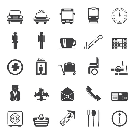 Silhouette Airport, travel and transportation vector icon setのイラスト素材