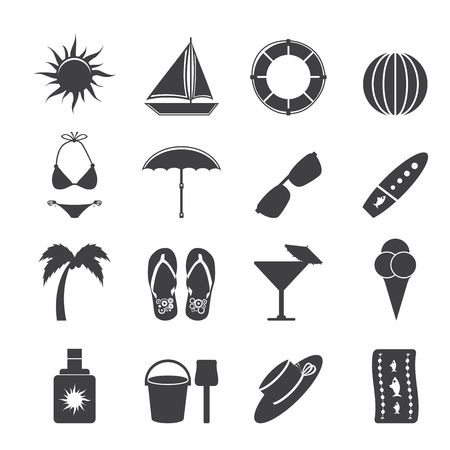 Silhouette Summer and Holiday Icons - Vector Icon Setのイラスト素材