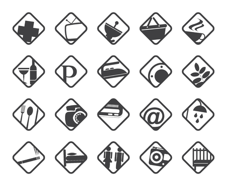 Silhouette Hotel and Motel objects - Realistic Vector Icon setのイラスト素材