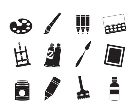 Silhouette painter, drawing and painting icons -  vector icon setのイラスト素材