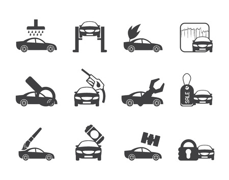 Silhouette car and automobile service icon - vector icon setのイラスト素材