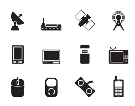 Silhouette technology and Communications icons - vector icon setのイラスト素材
