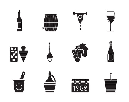 Silhouette Wine Icons - Vector Icon Setのイラスト素材