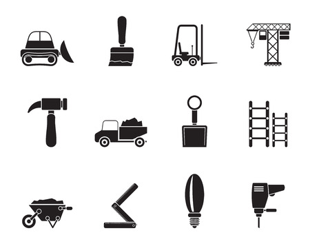 Silhouette Building and Construction equipment icons - Vector Icon Setのイラスト素材