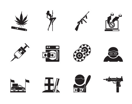 Silhouette mafia and organized criminality activity icons - vector icon setのイラスト素材