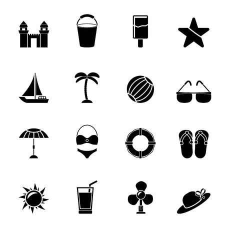 Silhouette Beach, sea and holiday icons - vector icon setのイラスト素材