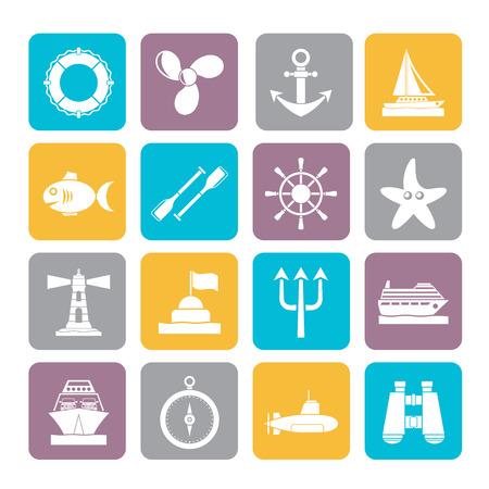 Silhouette Marine and sea iconsのイラスト素材