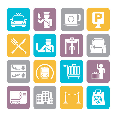 Silhouette Airport, travel and transportation iconsのイラスト素材
