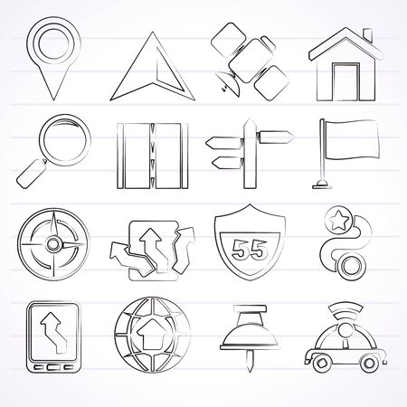 Gps, navigation and road icons - vector icon setのイラスト素材