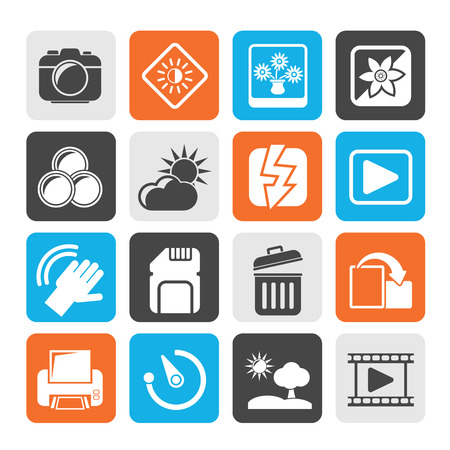 Silhouette Photography and Camera Function Icons  - vector icon setのイラスト素材