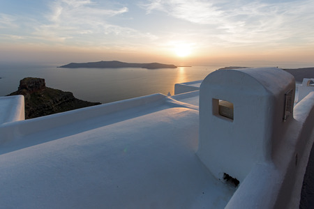Sunset Landscape Town of Imerovigli Santorini Thira Cycladesの写真素材