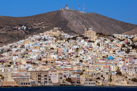 Landscape of Ermoupoli town Syros Cyclades Islandsの写真素材