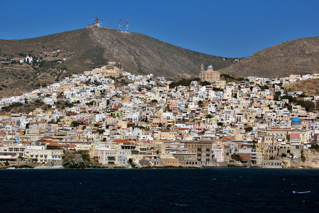 Landscape of Ermoupoli town Syros Cyclades Islandsの写真素材
