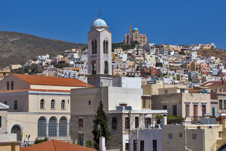 Landscape of Ermoupoli town Syros Cyclades Islandsの写真素材