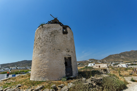 Windmill  in Ano Mera town island of Mykonos Cyclades Islandsの写真素材