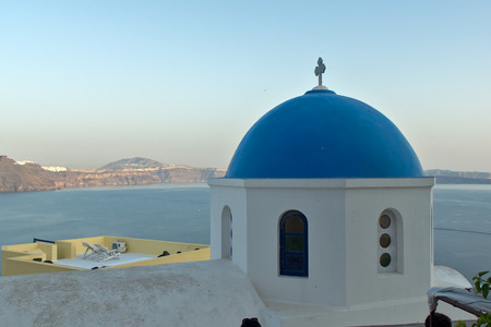 White Church in Town of Oia Santorini Tira Island Cycladesの写真素材