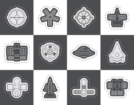 different kinds of future spacecraft icons  vector icon setのイラスト素材