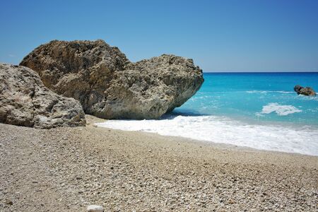 Panoramic view of Megali Petra Beach Lefkada Ionian Islands Greeceの写真素材