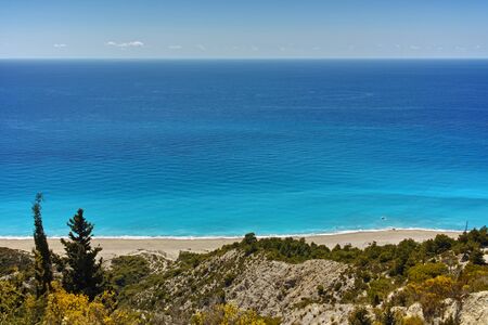 Blue Waters of Gialos Beach Lefkada Ionian Islands Greeceの写真素材