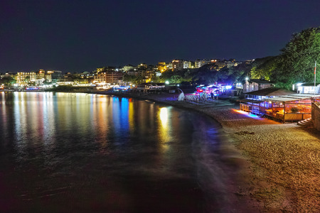 Night Panorama of beach, Sozopol, Bulgariaのeditorial素材