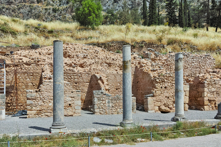 Ruins in Ancient Greek archaeological site of Delphi,  Central Greeceの写真素材