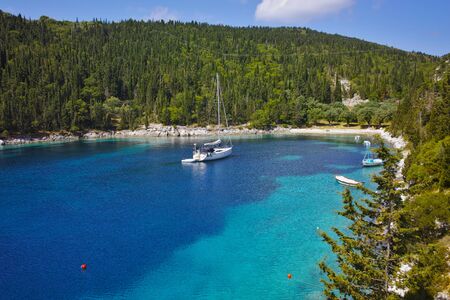 amazing panorama of Foki Fiskardo Beach, Kefalonia, Ionian islands, Greeceの写真素材
