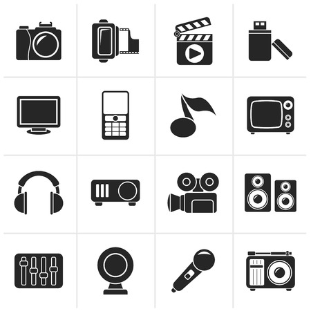 Black multimedia and technology icons - vector icon setのイラスト素材