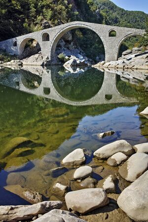 Amazing view of Devil's Bridge near Ardino town, Kardzhali Region, Bulgariaの写真素材