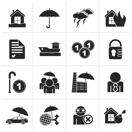 Black Insurance and risk icons - vector icon setのイラスト素材