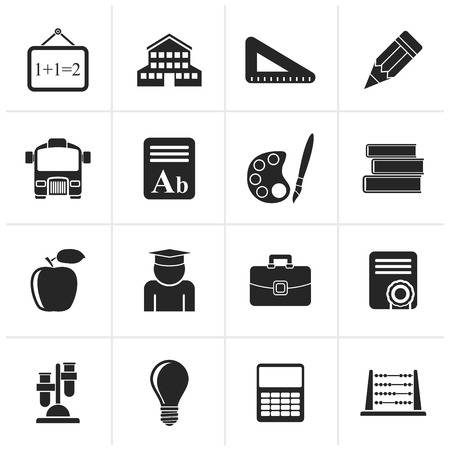 Black school and education icons - vector icon setのイラスト素材