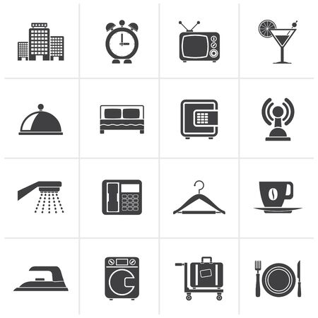 Black Hotel, motel and travel icons - vector icon setのイラスト素材
