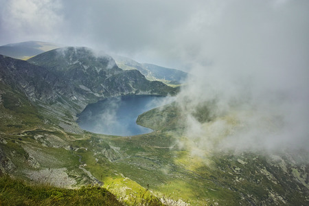 Amazing panorama to The Kidney lake, The Seven Rila Lakes, Bulgariaの写真素材