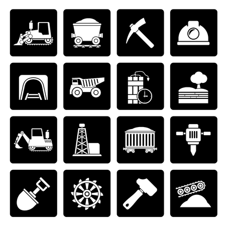 Black Mining and quarrying industry icons - vector icon setのイラスト素材