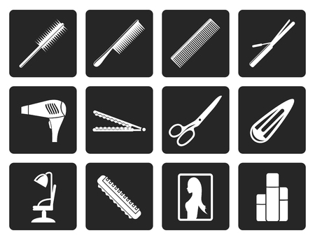 Black hairdressing, coiffure and make-up icons - vector Icon Setのイラスト素材