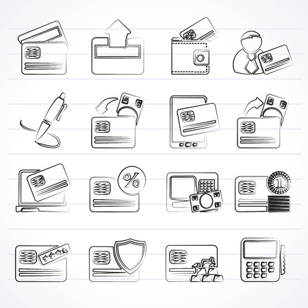 credit card, POS terminal and ATM icons - vector icon setのイラスト素材