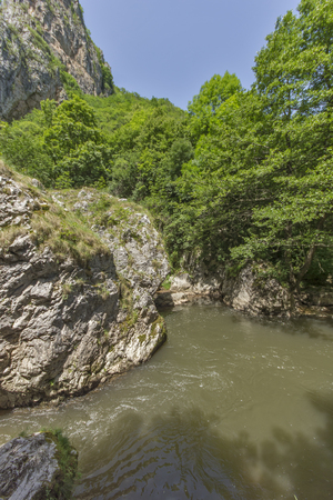 landscape with mountains trees, Erma River Gorge, Bulgariaの写真素材