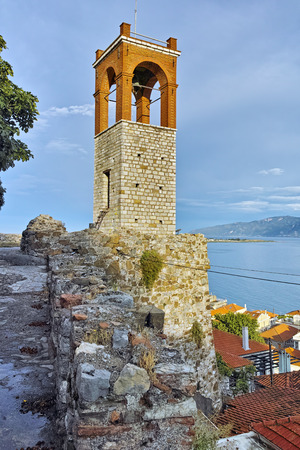 Medieval Clock tower in Nafpaktos town, Western Greeceの写真素材