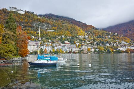 Panoramic view to Montreux and Alps, canton of Vaud, Switzerlandの写真素材