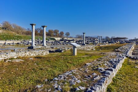Columns in the archeological area of ancient Philippi, Eastern Macedonia and Thrace, Greeceの写真素材