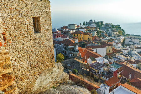 Panoramic view to old town of Kavala, East Macedonia and Thrace, Greeceのeditorial素材