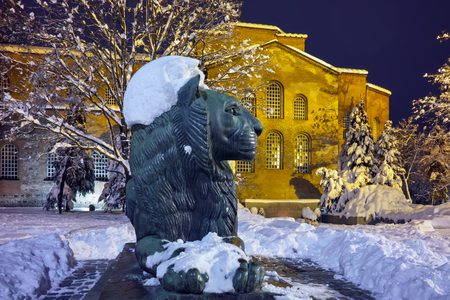Night winter view of Saint Sofia Church, Bulgariaの写真素材