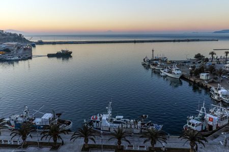Amazing sunrise photo of port of Kavala, East Macedonia and Thrace, Greeceのeditorial素材