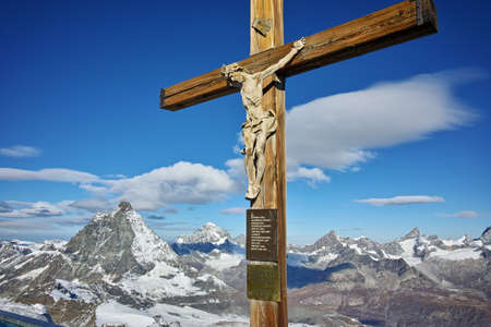 Crucifixion on matterhorn glacier paradise near Matterhorn Peak, Alps, Switzerlandのeditorial素材