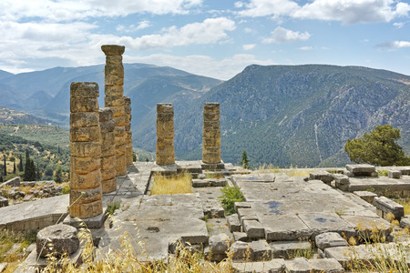 Panoramic view of The Temple of Apollo in Ancient Greek archaeological site of Delphi,Central Greece