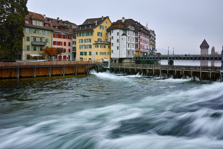 old town and The Reuss River in City of Luzerne, Switzerlandのeditorial素材