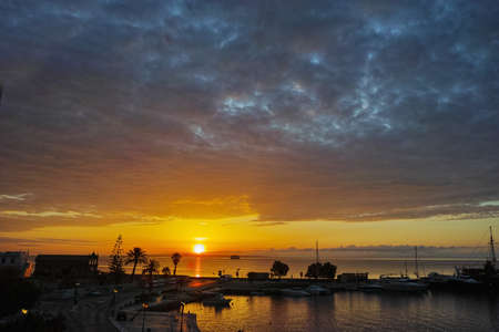 Sunrise at port of Zakynthos city , Ionian islands, Greece