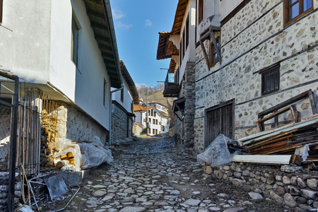 Street with stones in town of Melnik, Blagoevgrad region, Bulgariaの写真素材
