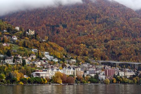 Panorama to Montreux and Alps, canton of Vaud, Switzerlandの写真素材